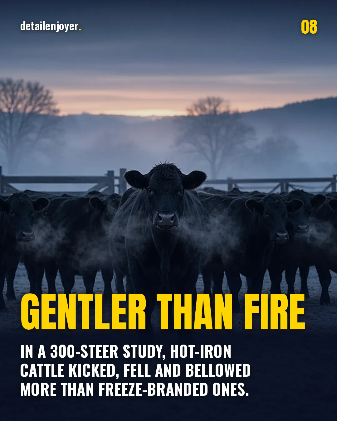 Gentler than fire In a 300-steer study, hot-iron cattle kicked, fell and bellowed more than freeze-branded ones.