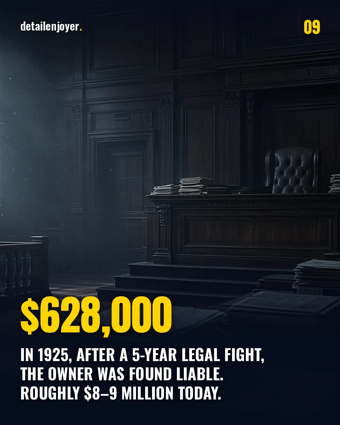 $628,000 In 1925, after a 5-year legal fight, the owner was found liable. Roughly $8–9 million today.